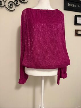 Fuchsia Metallic Pleated Boatneck Blouse